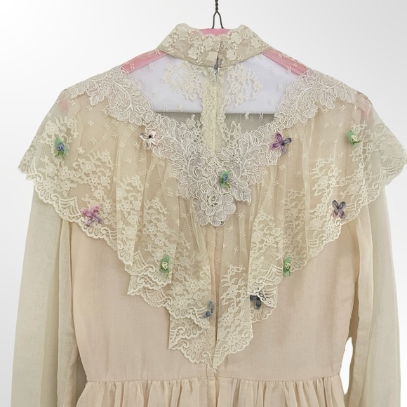 Victorian-Inspired Cream Lace Maxi Dress with Blue Accents - Picture 6 of 6